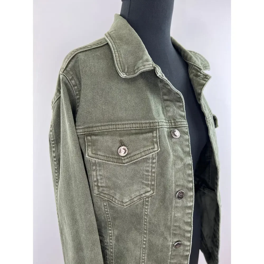 ZARA Olive Green Long Sleeve Button-Down Collared Patch Pocket Jacket Size M